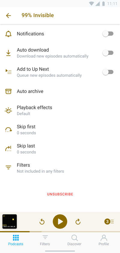 Android Podcast Settings