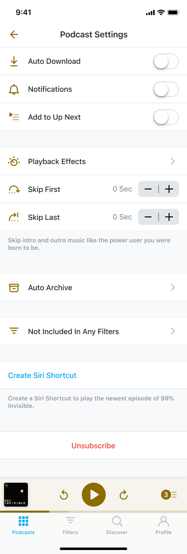 iOS Podcast Settings