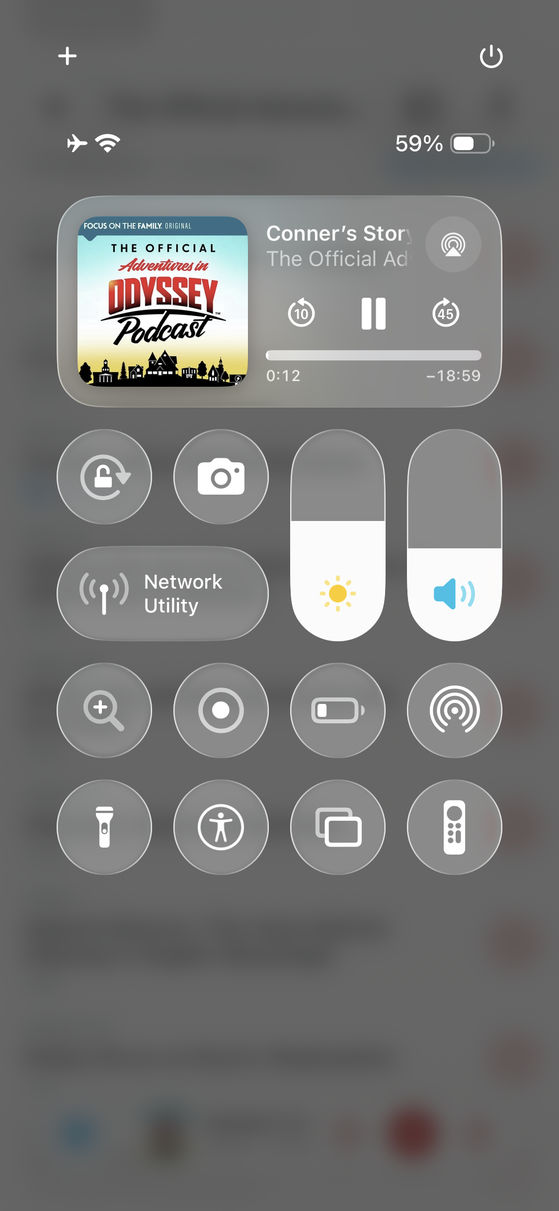 Pocket Casts media controls in the iPhone Control Center